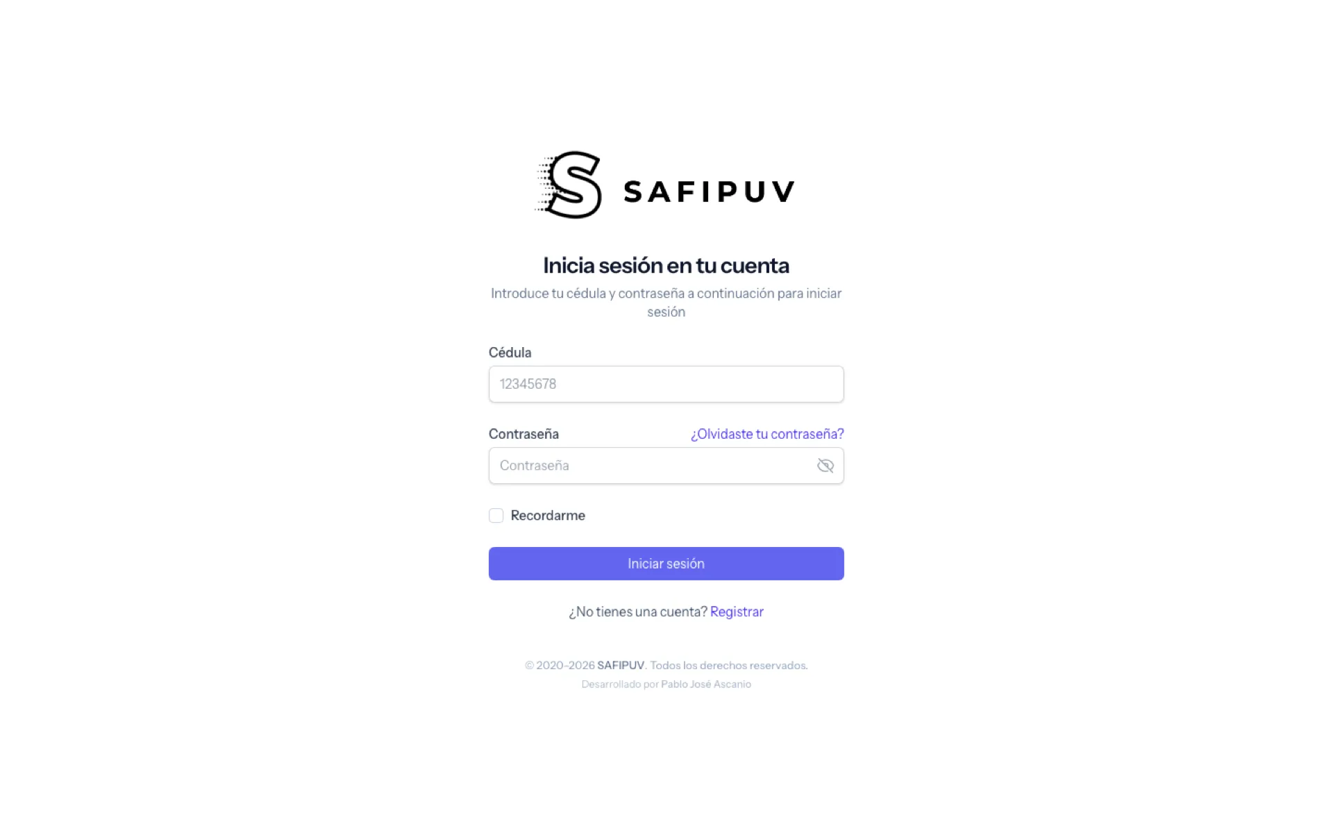 Acceso al sistema administrativo Safipuv